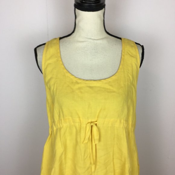 Eileen Fisher Tank Tunic Swing Dress Size M Womans Yellow Linen Drawstring Waist - Picture 10 of 13